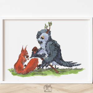 affiche aquarelle chouette druide