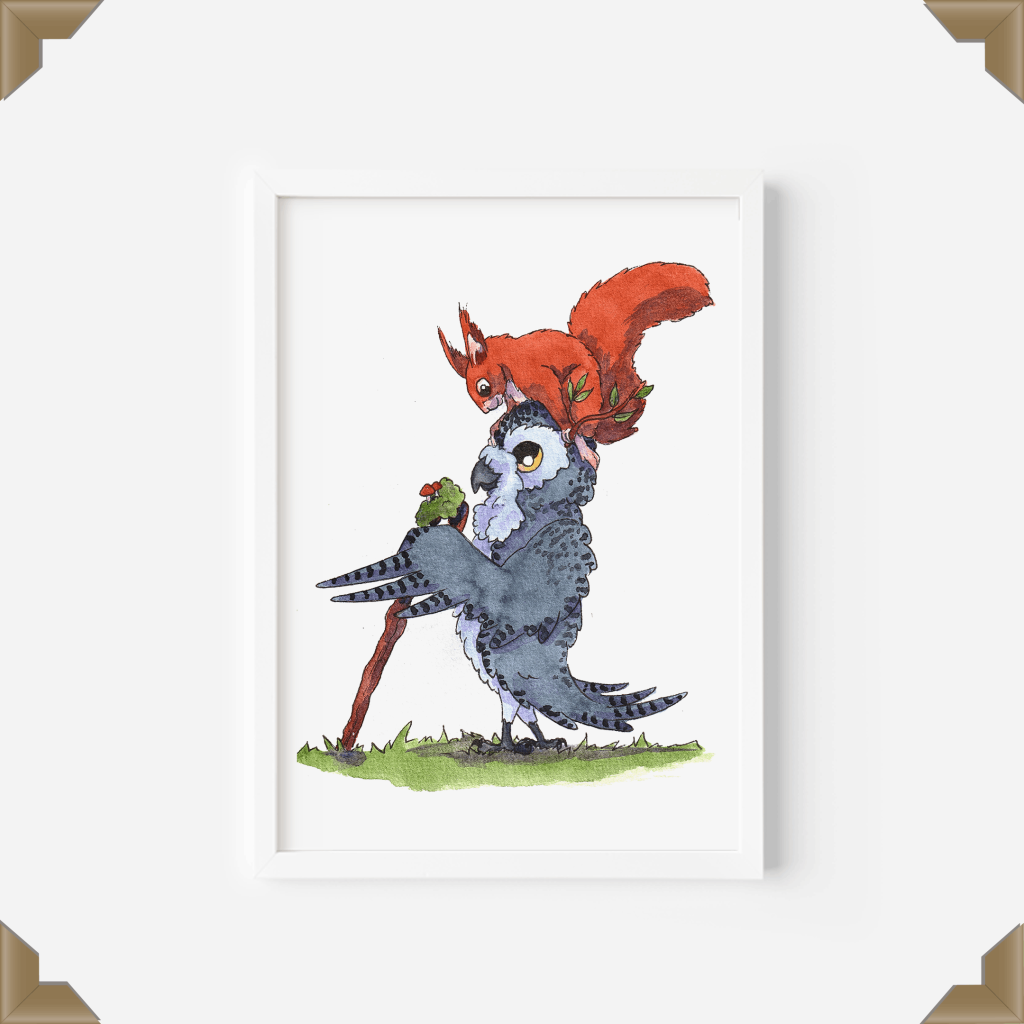 Chouette druide aquarelle A5
