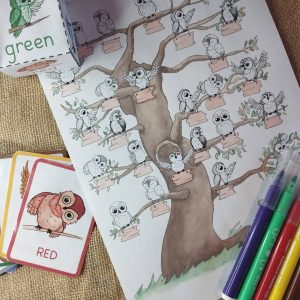 Dessin d'hiboux avec crayons colorés